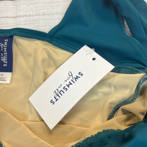 Swimsuits For All Teal Tie Shoulder One Piece Swimsuit Size 18 - Picture 6 of 9